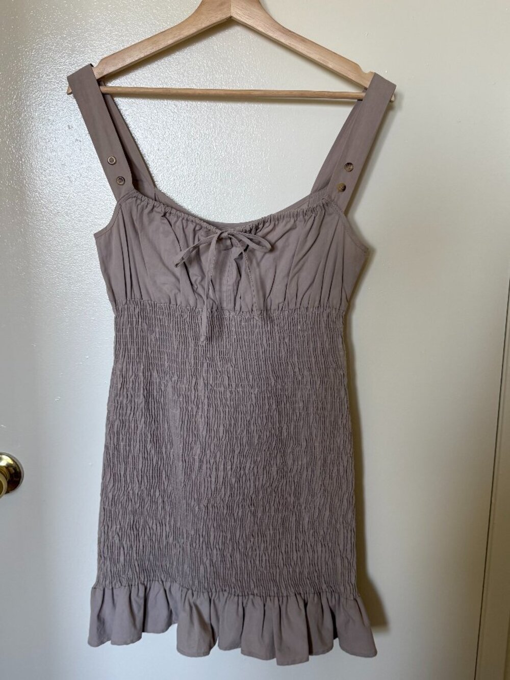 Ciao‎ Lucia Tan Beige Ruched Mini Cotton Dress S